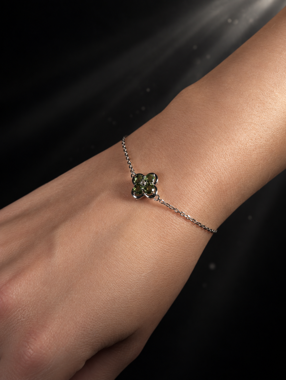 Moldavite Clover Bracelet