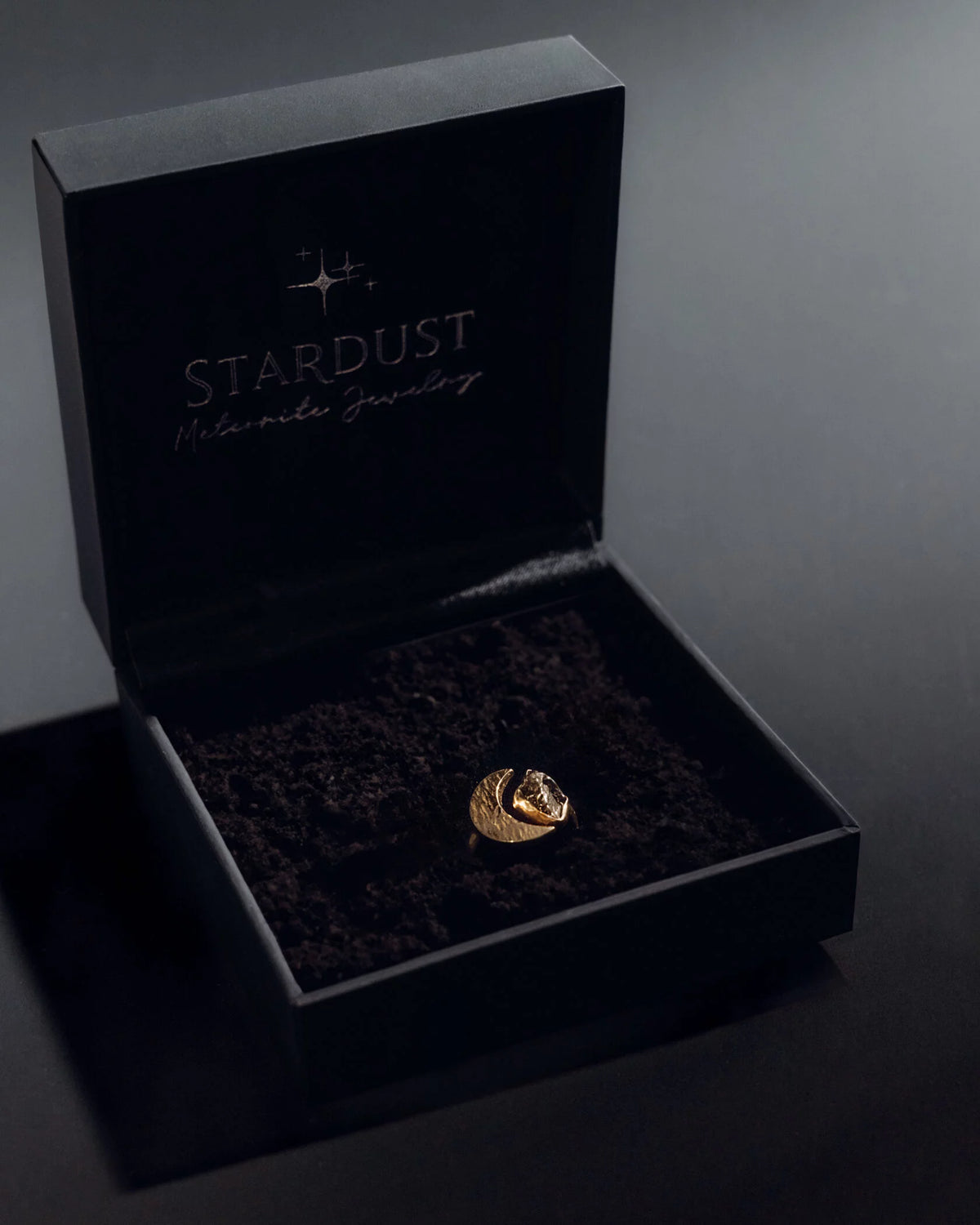 Moon ring with Campo del Cielo, plated in gold 18k