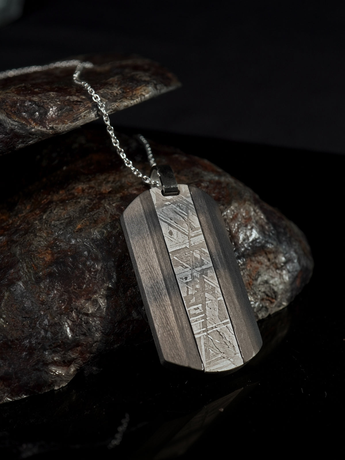 Muonionalusta meteorite pendant with Carbon Fiber
