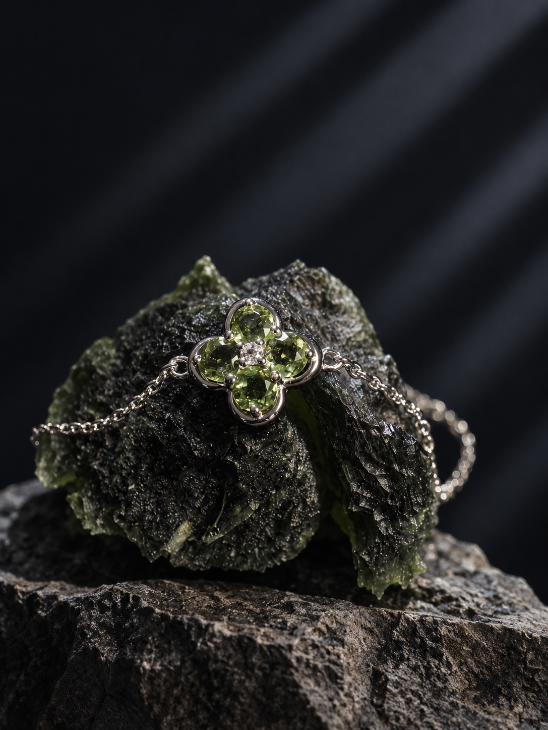 Moldavite Clover Bracelet