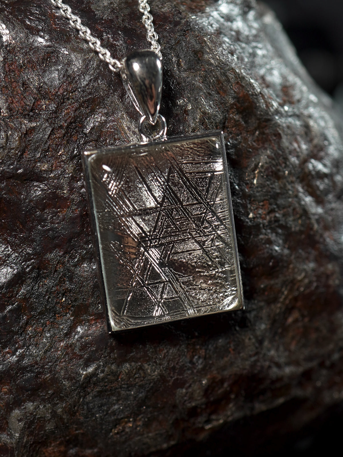 Cosmic Window Pendant Made with Muonionalusta Meteorite