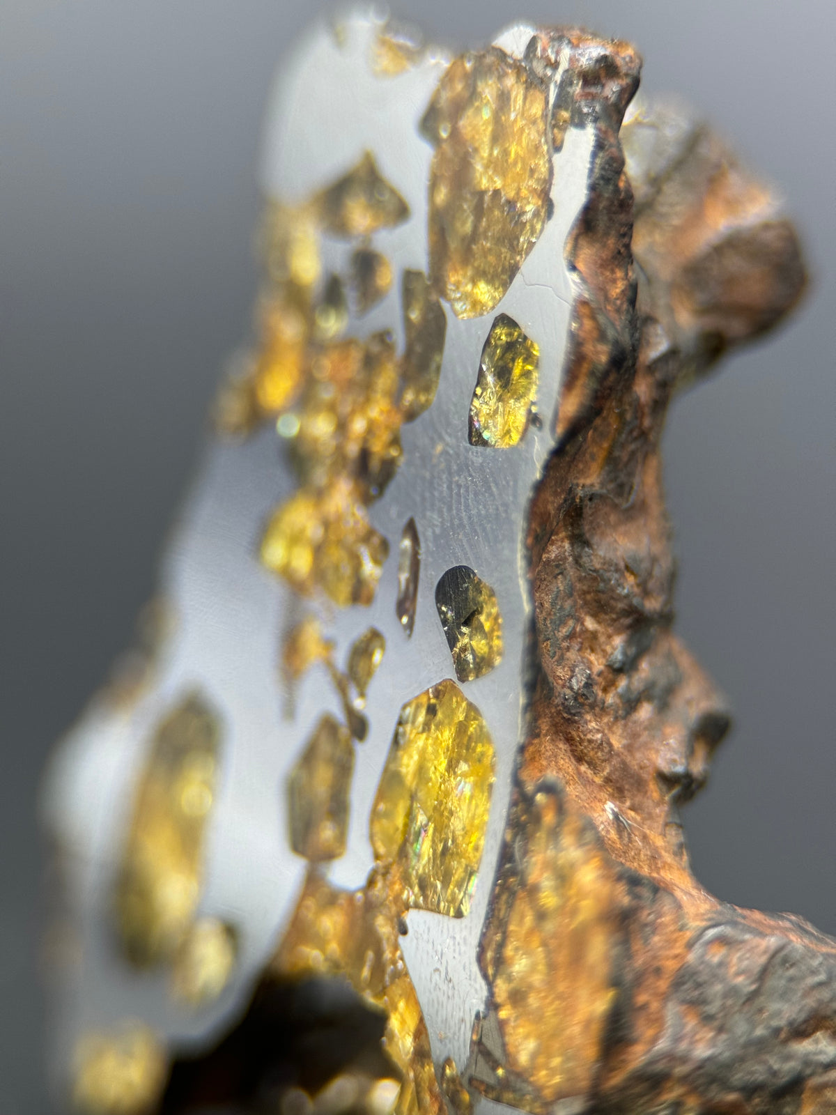 IMILAC PALLASITE METEORITE, END CUT, CHILE. 27,11 GRAMS.