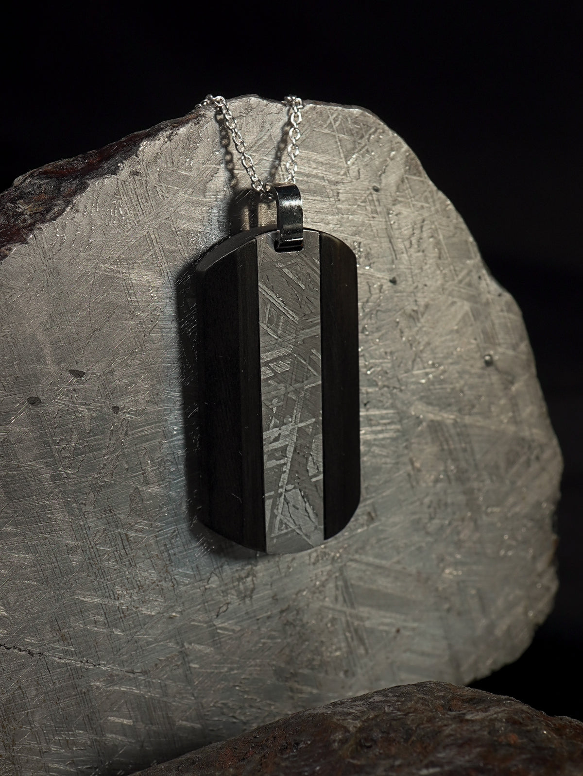 Muonionalusta meteorite pendant with Carbon Fiber