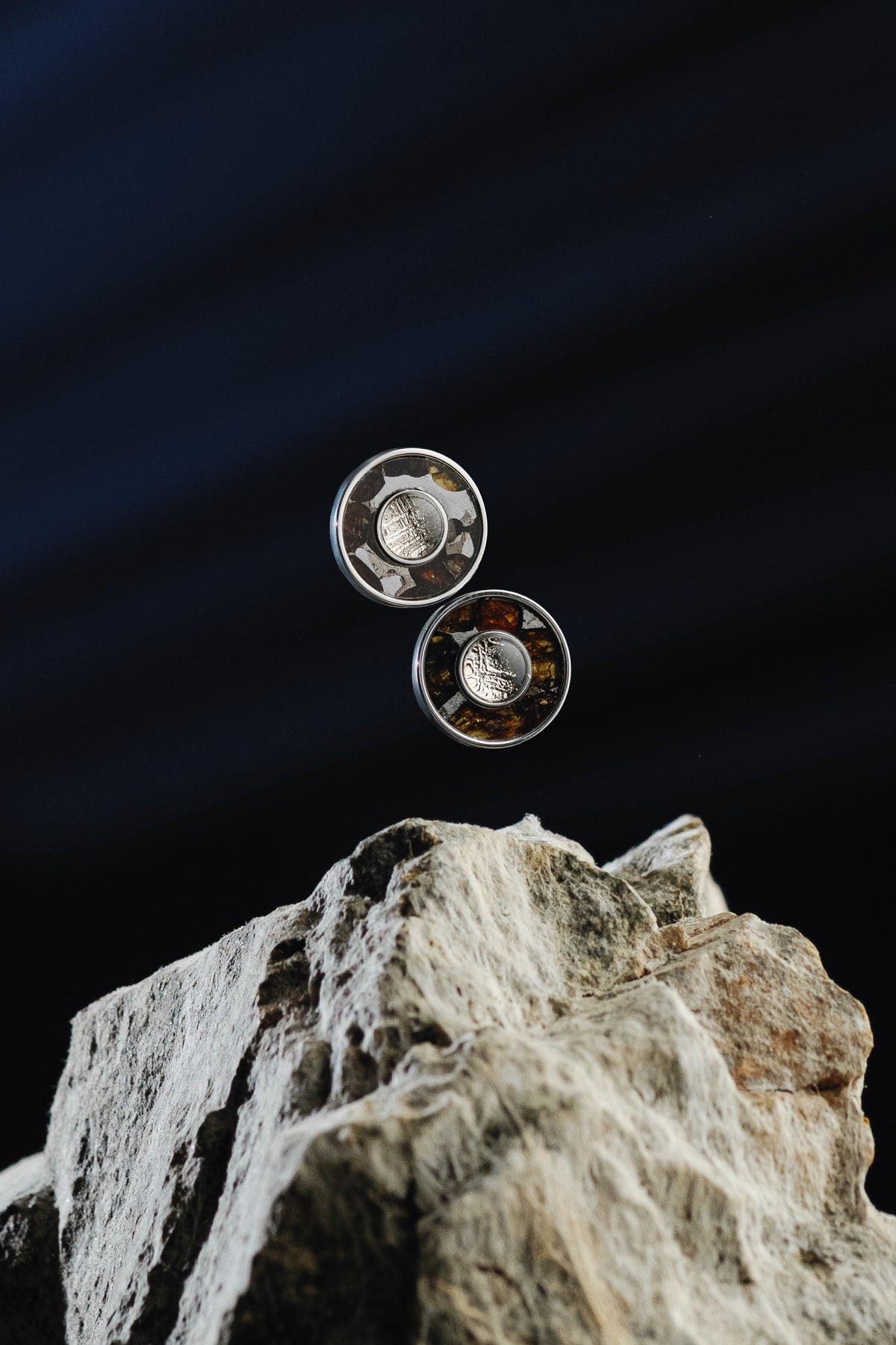 MUONIONALUSTA AND SERICHO METEORITE STUD EARRINGS