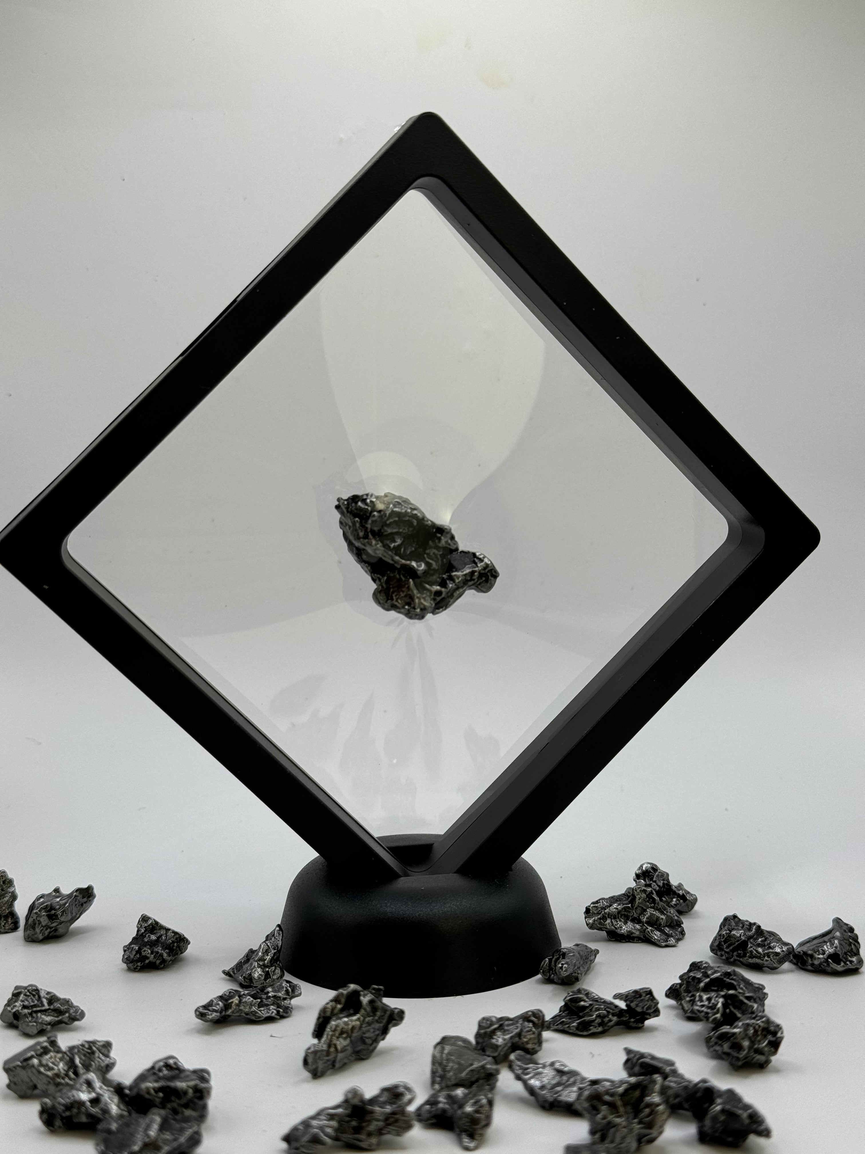 Meteorite Campo del Cielo, South America, in floating display.