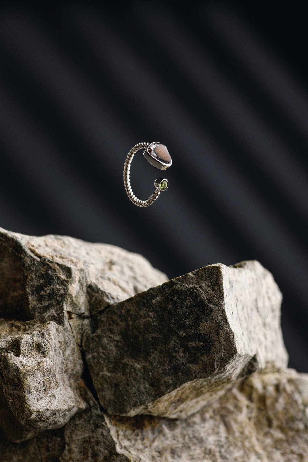 Sericho Meteorite & Moldavite Heart ring