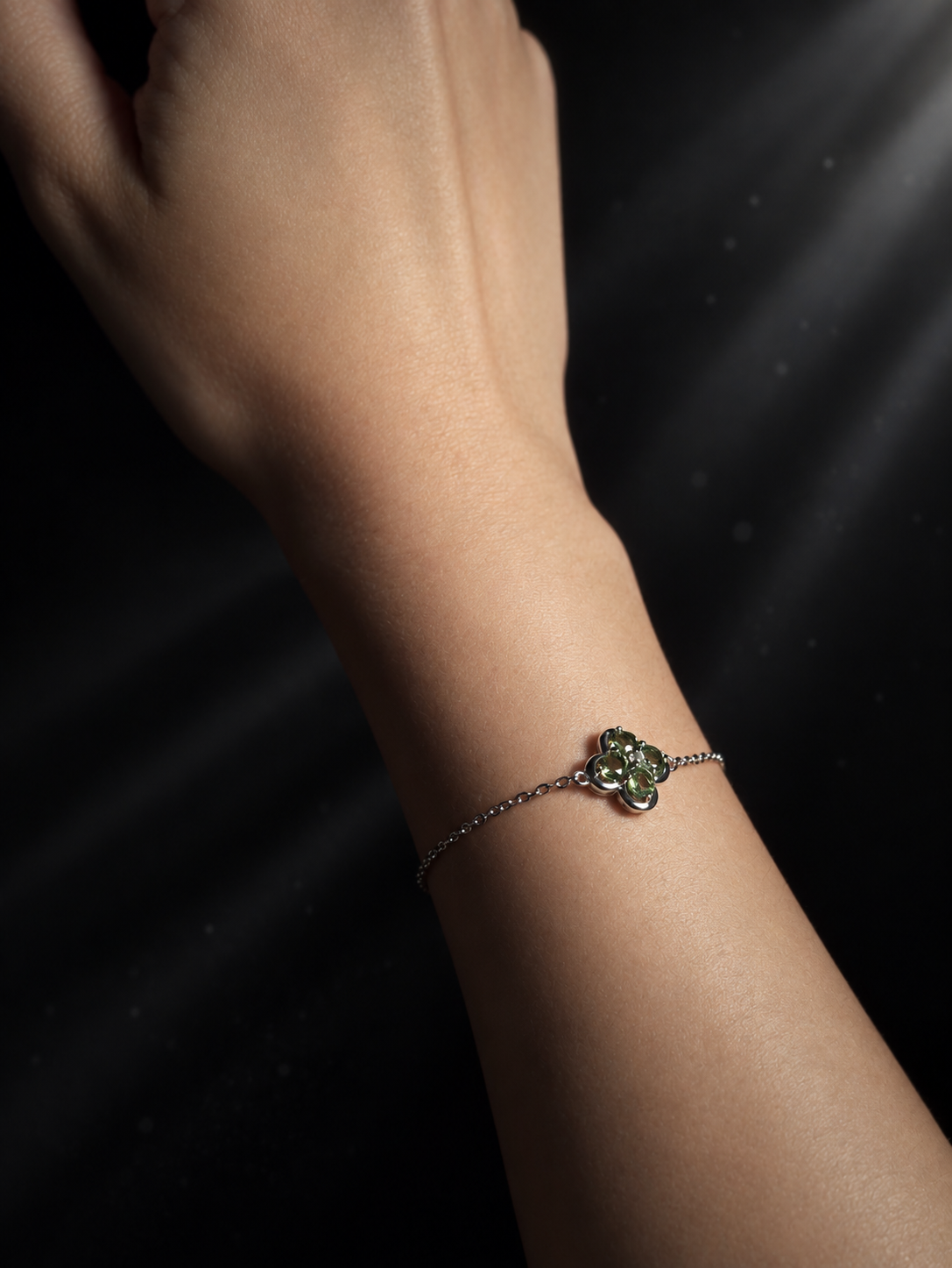 Moldavite Clover Bracelet