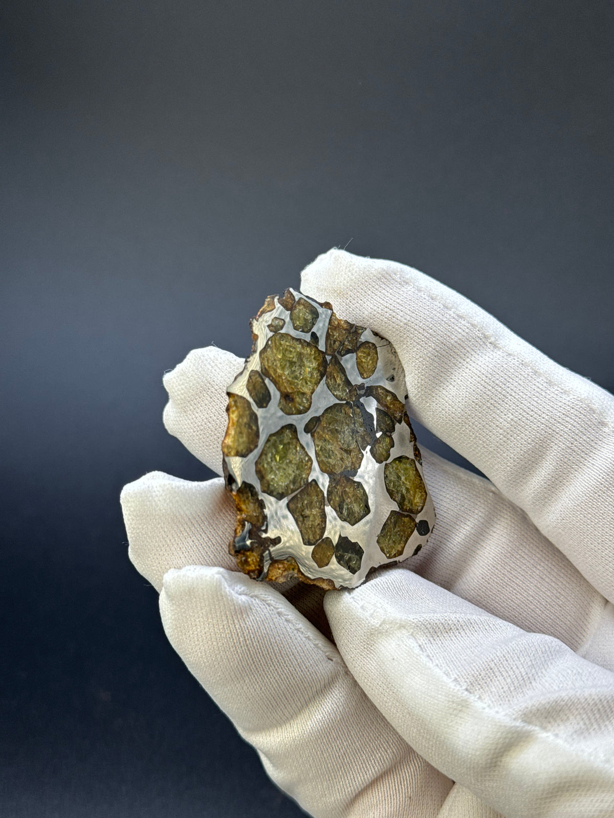 IMILAC PALLASITE METEORITE, END CUT, CHILE. 35,10 GRAMS.