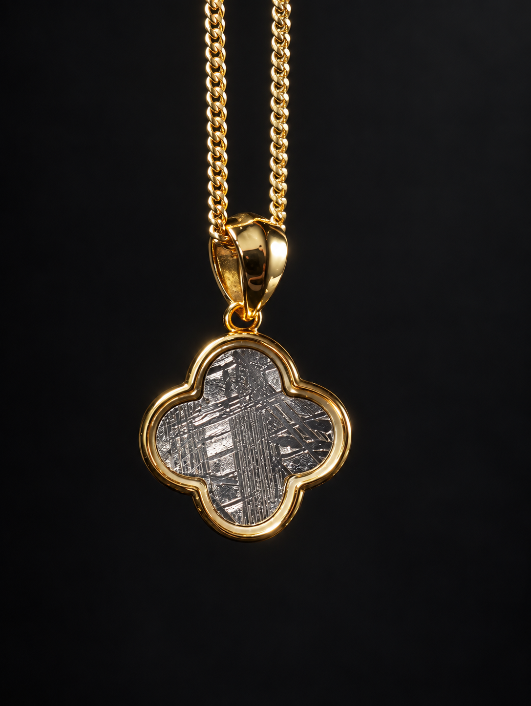 Muonionalusta Meteorite Gold Plated Clover Pendant