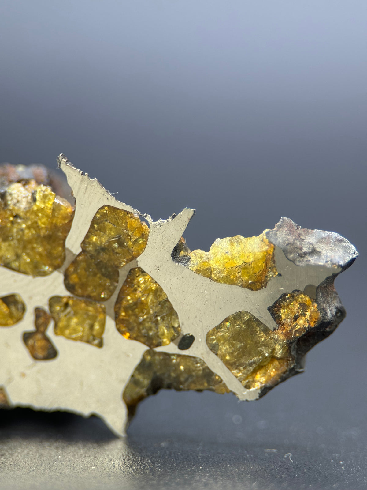 IMILAC PALLASITE METEORITE, END CUT, CHILE. 25,2 GRAMS.