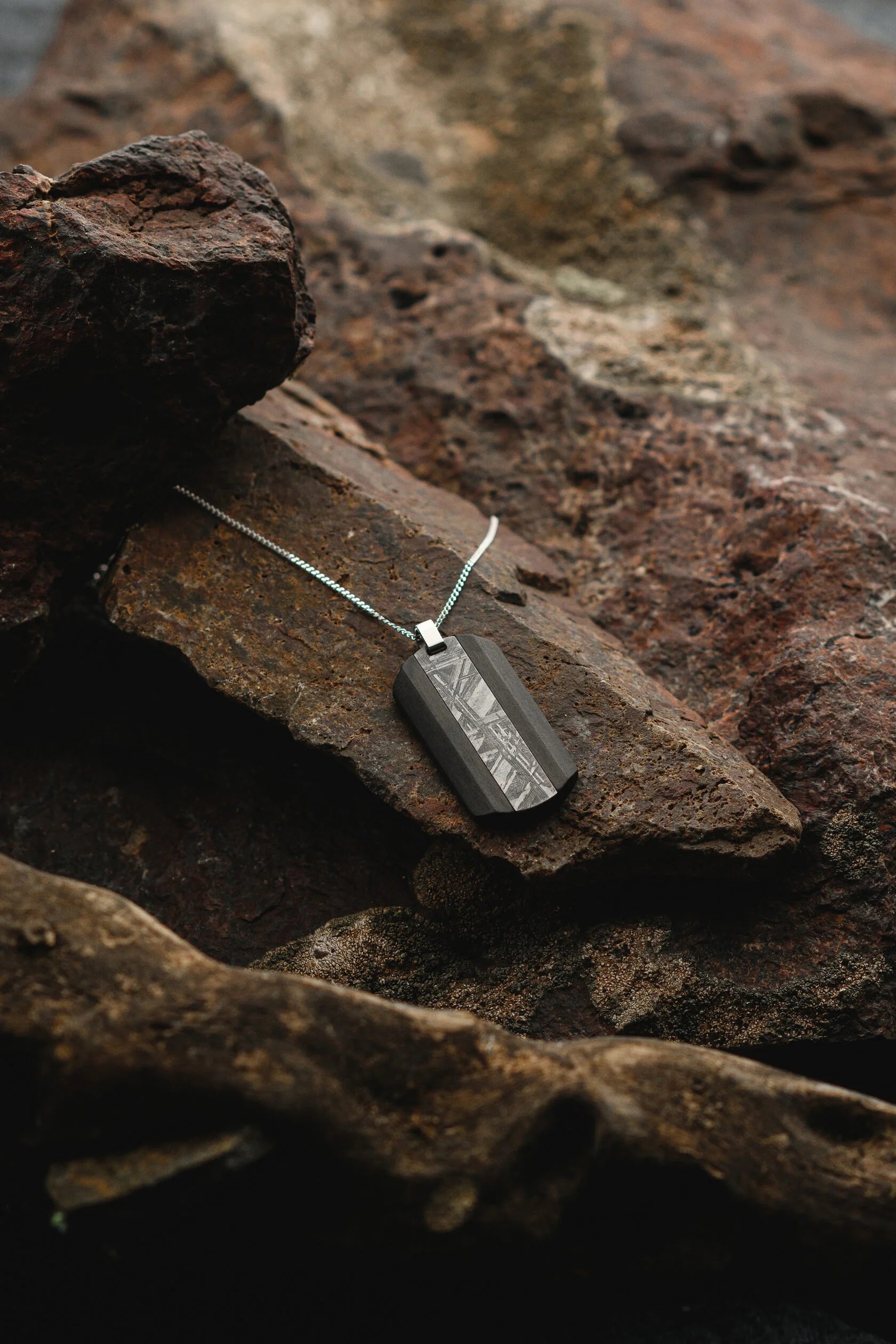 Muonionalusta meteorite pendant with Carbon Fiber