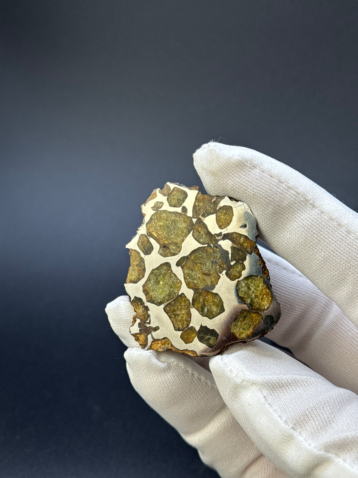 IMILAC PALLASITE METEORITE, END CUT, CHILE. 35,10 GRAMS.