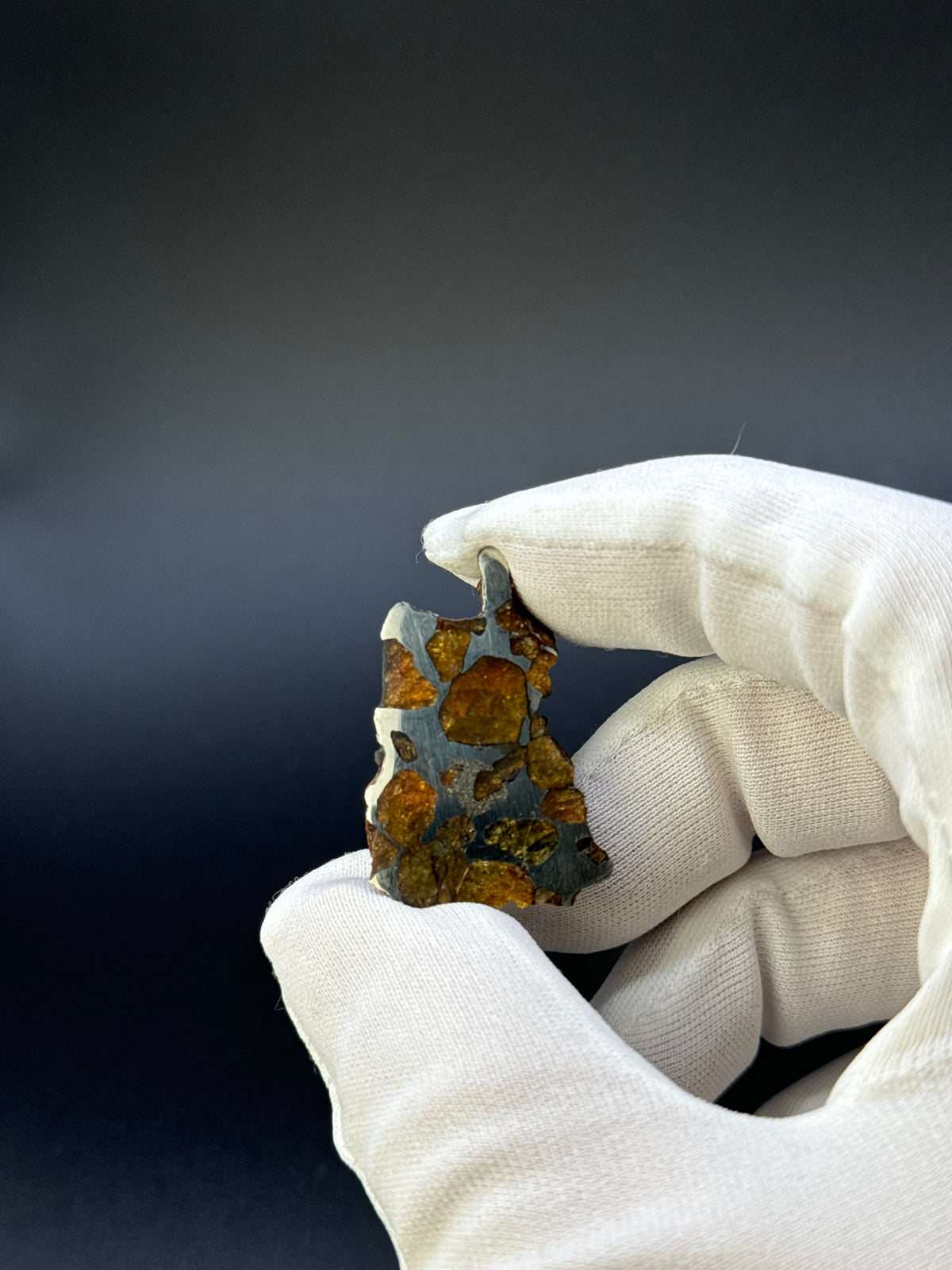 IMILAC PALLASITE METEORITE, END CUT, CHILE. 13,5 GRAMS.