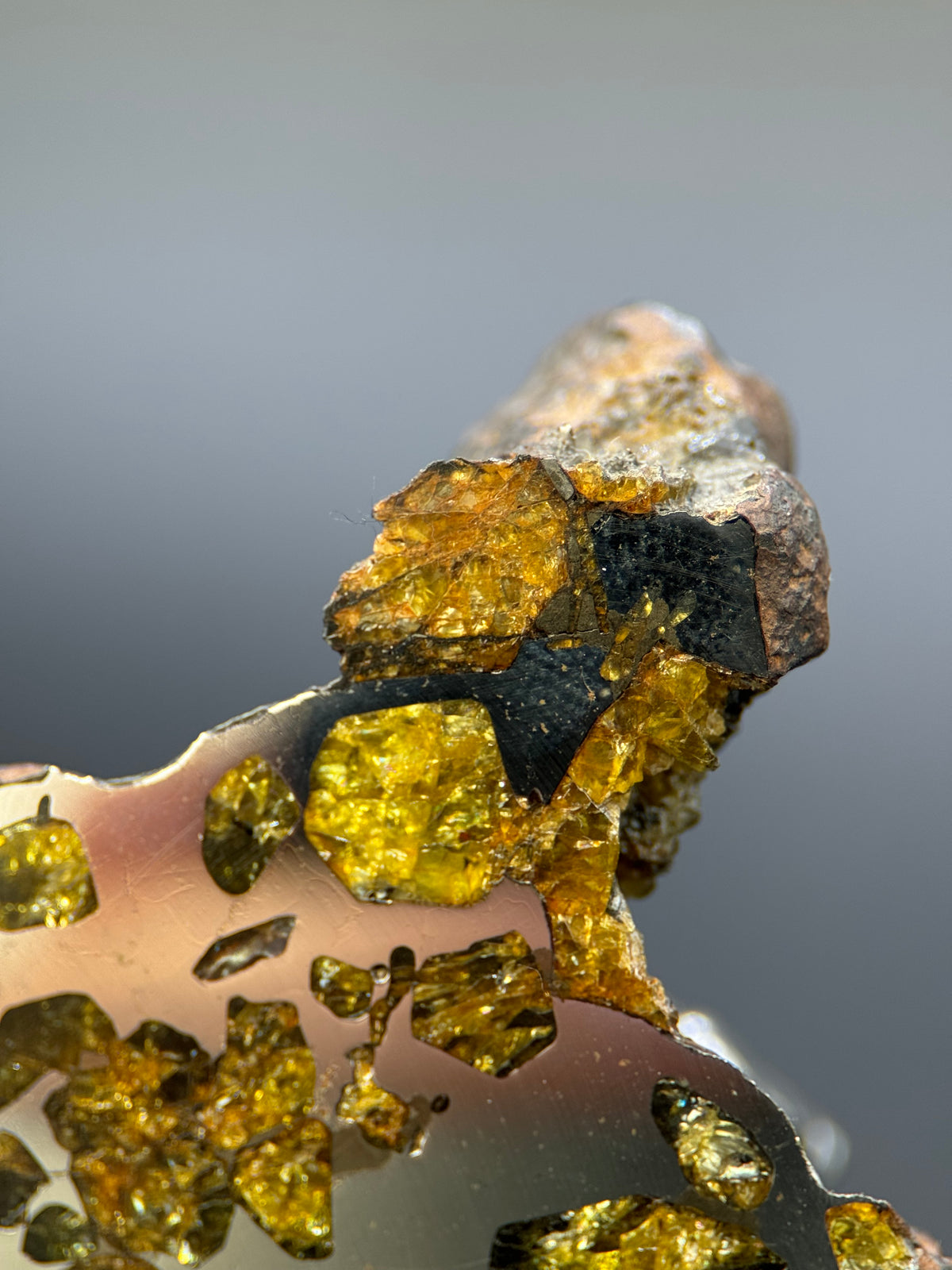 IMILAC PALLASITE METEORITE, END CUT, CHILE. 27,11 GRAMS.