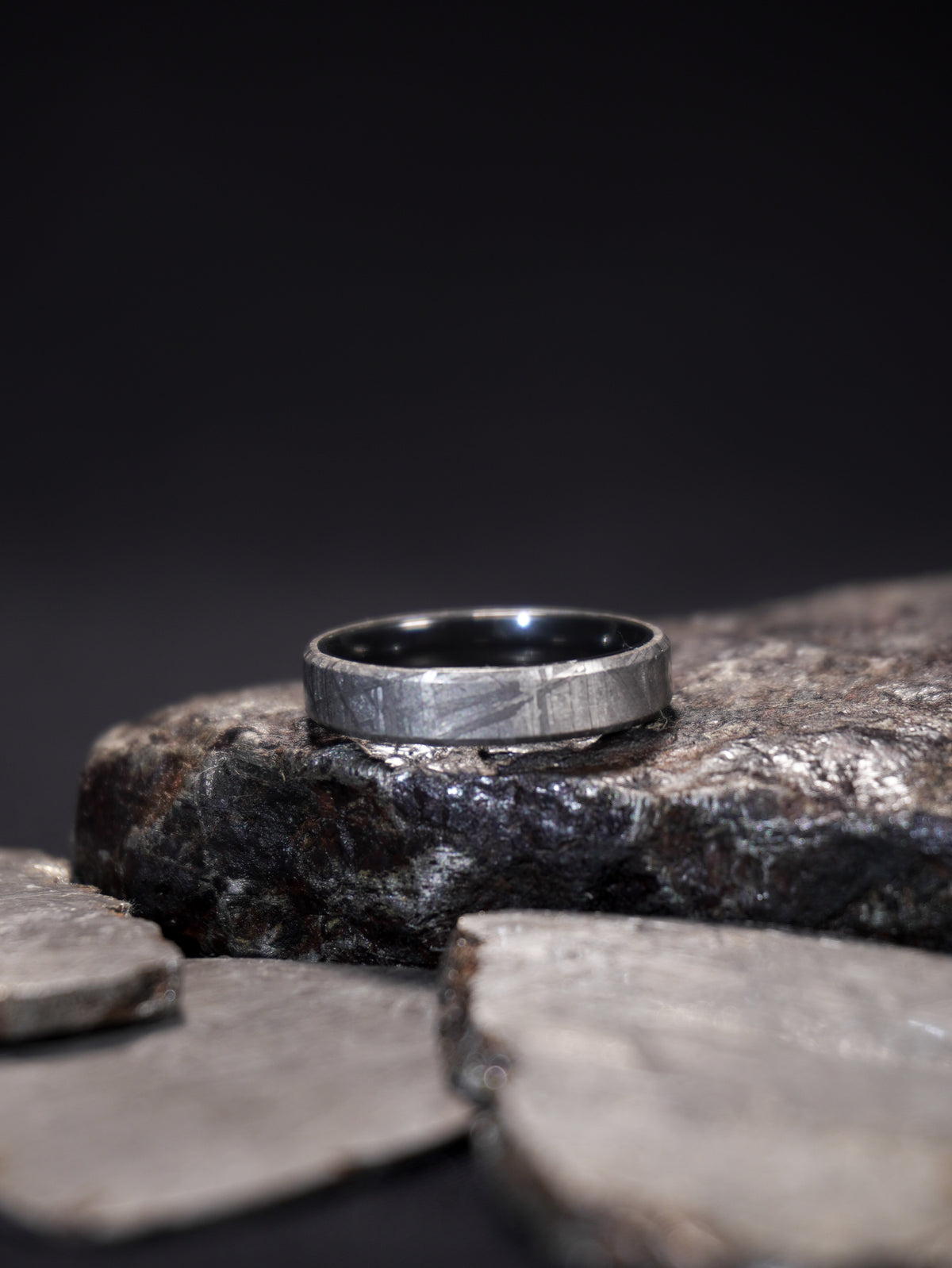 Interstellar One - Muonionalusta Meteorite & Black Tungsten Ring