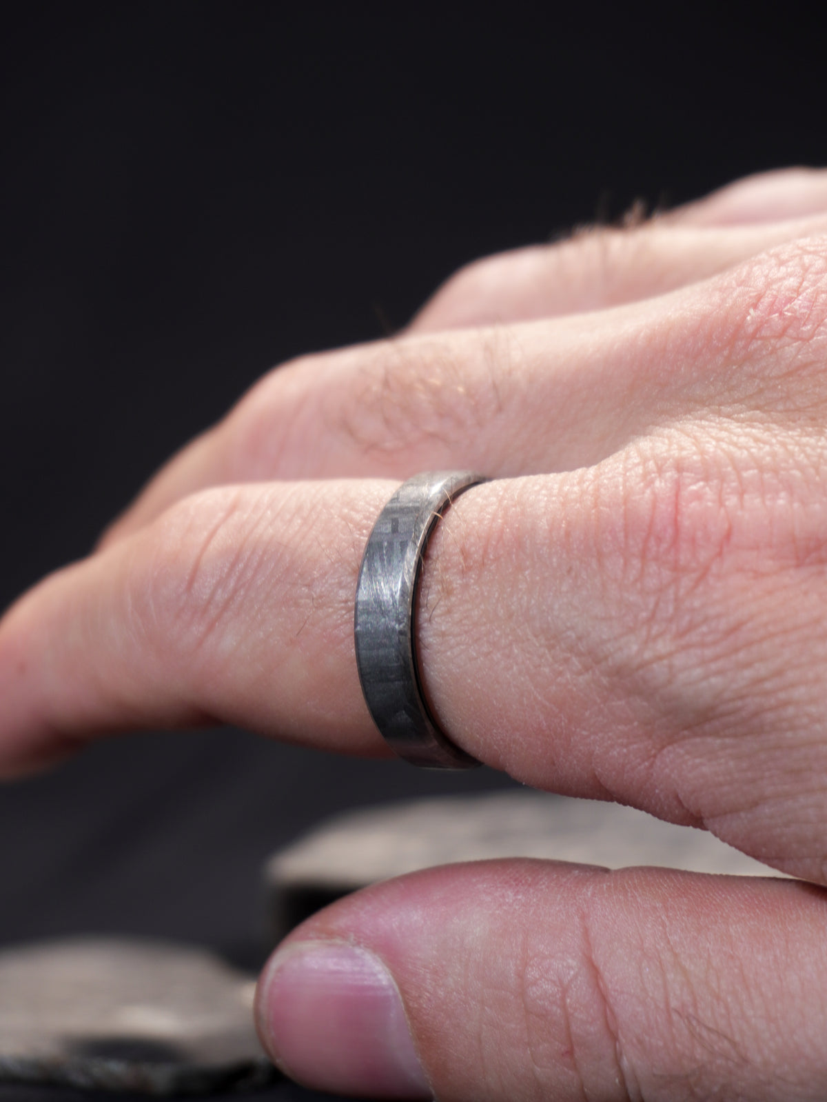 Interstellar One - Muonionalusta Meteorite & Black Tungsten Ring