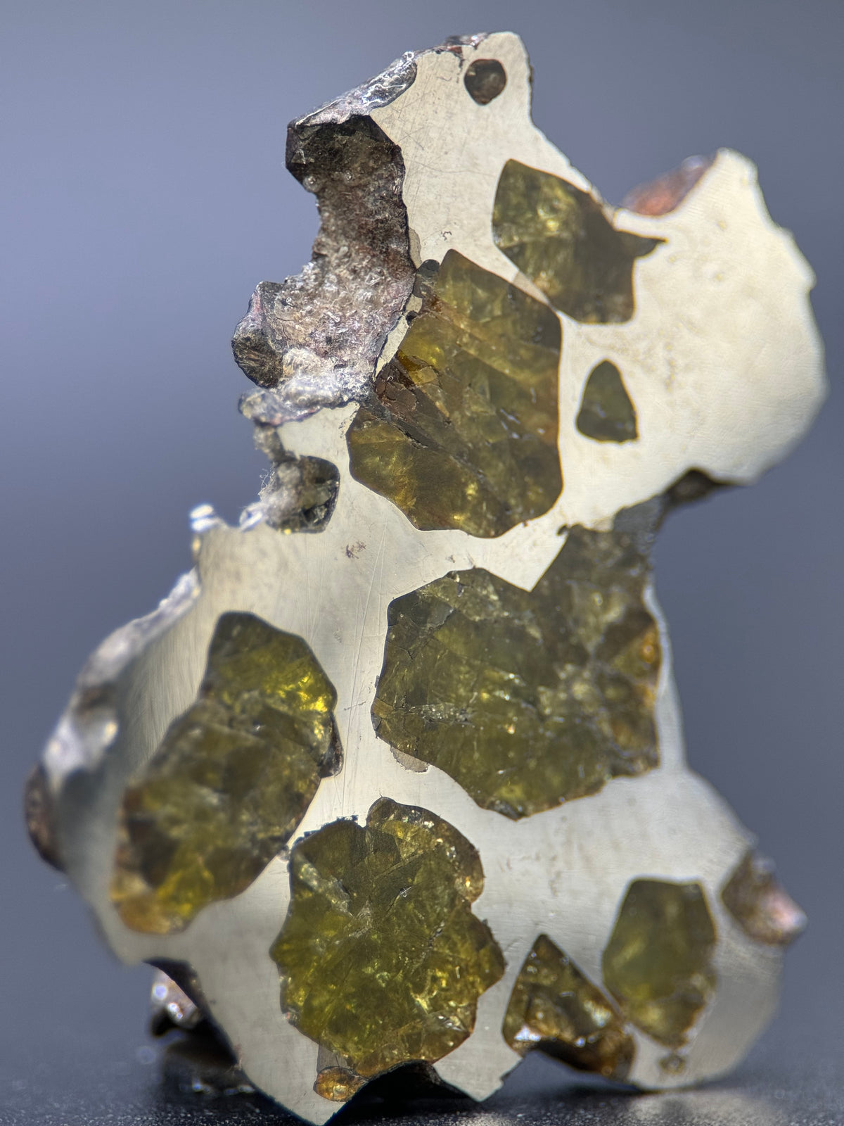 IMILAC PALLASITE METEORITE, CHILE. 12,56 GRAMS SLICE.