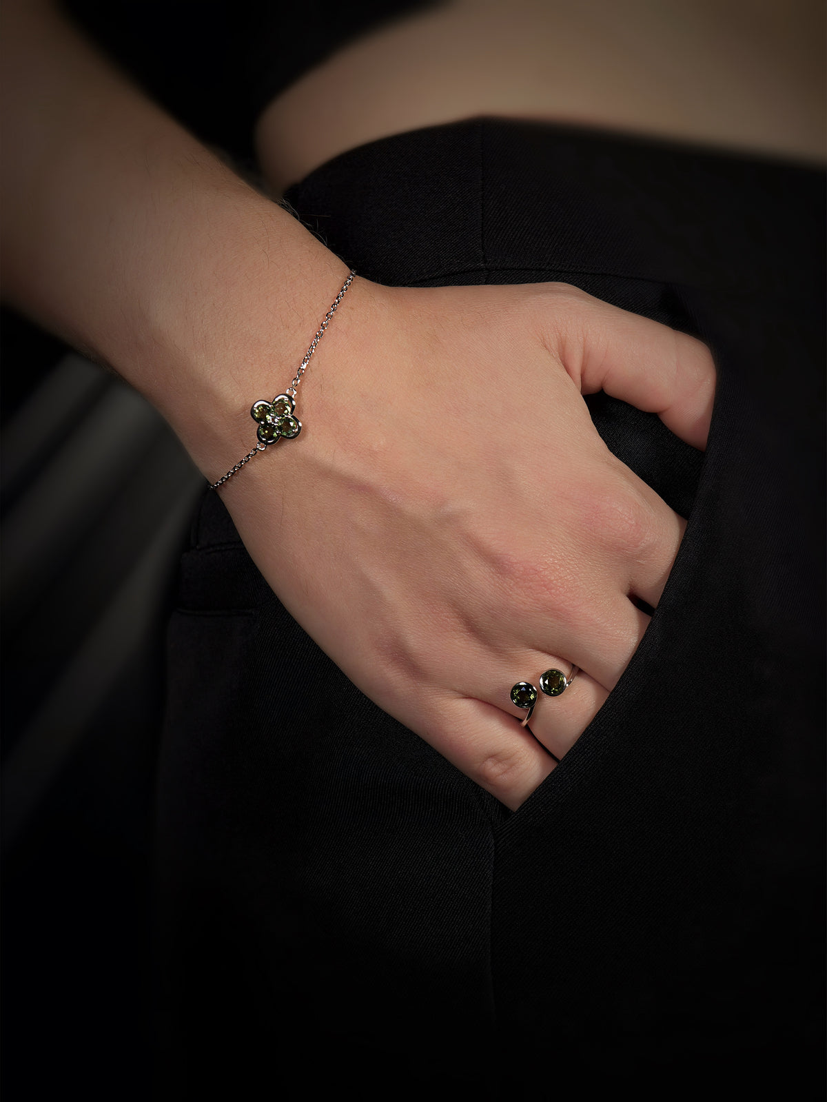 Moldavite Clover Bracelet