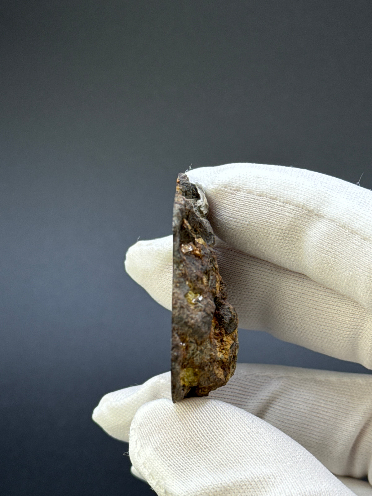 IMILAC PALLASITE METEORITE, END CUT, CHILE. 35,10 GRAMS.