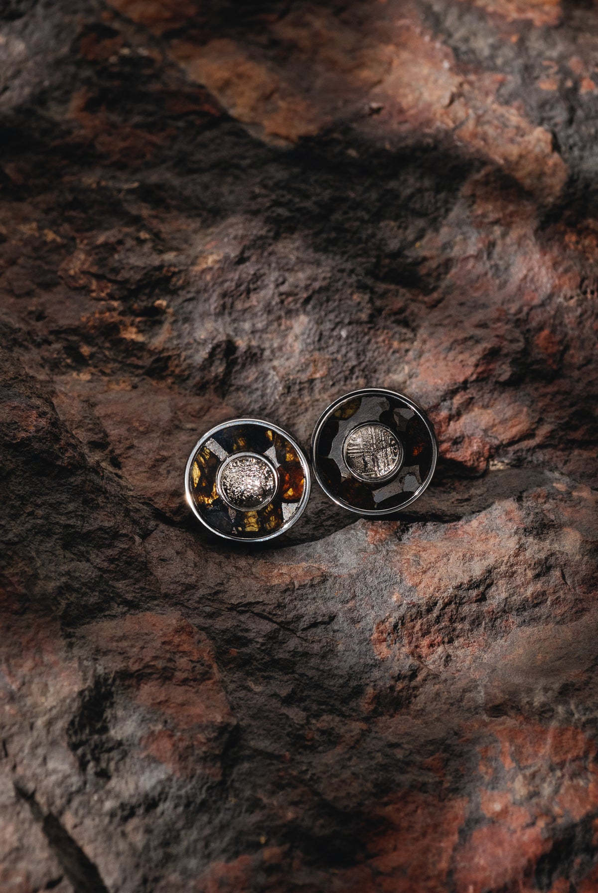 MUONIONALUSTA AND SERICHO METEORITE STUD EARRINGS