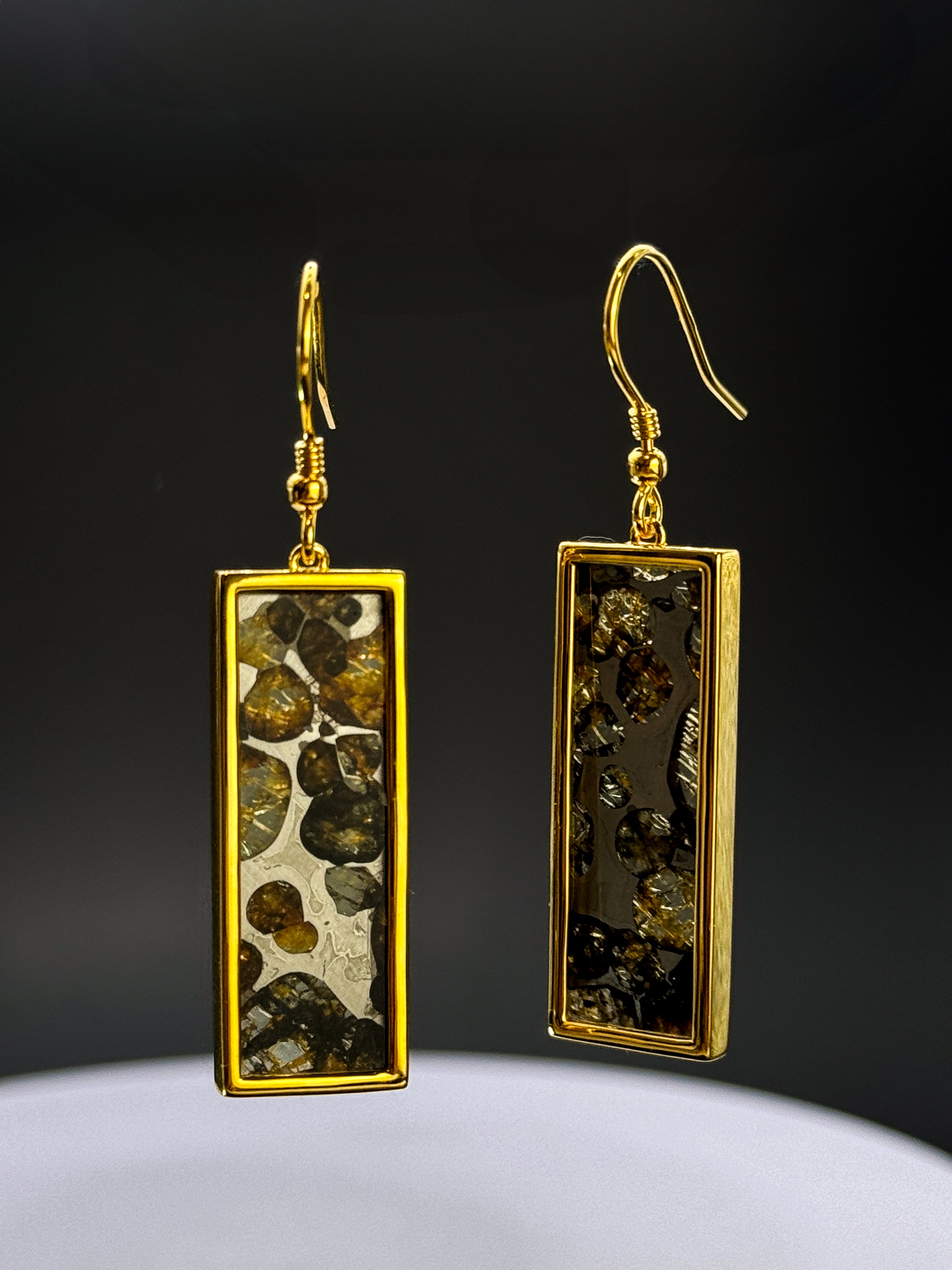 Cosmic Shards Earrings – Sericho Pallasite Meteorite, 18K Gold Plated