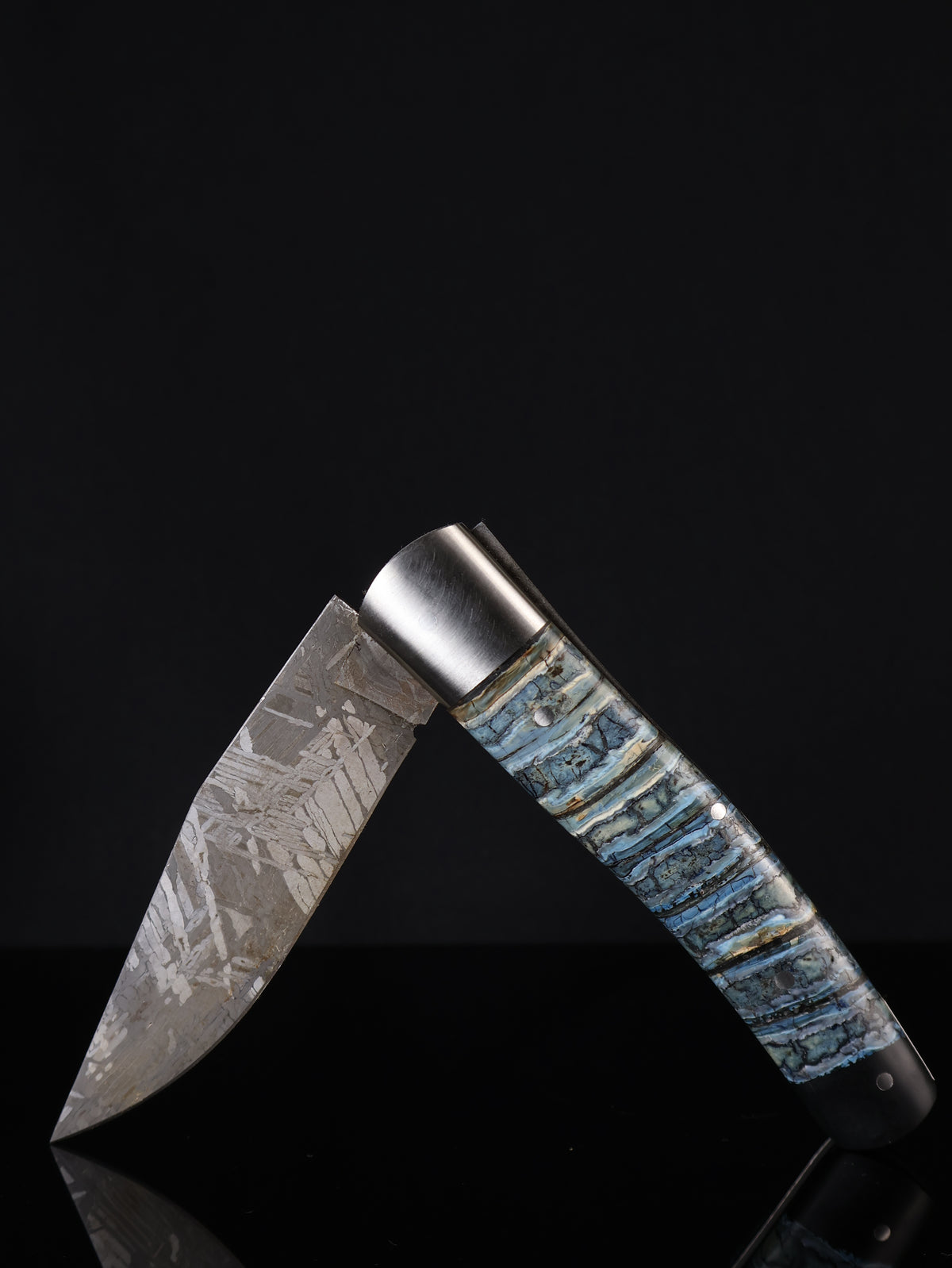 Aletai Meteorite Folding Knife with Woolly Mammoth Fossil Ivory Handle