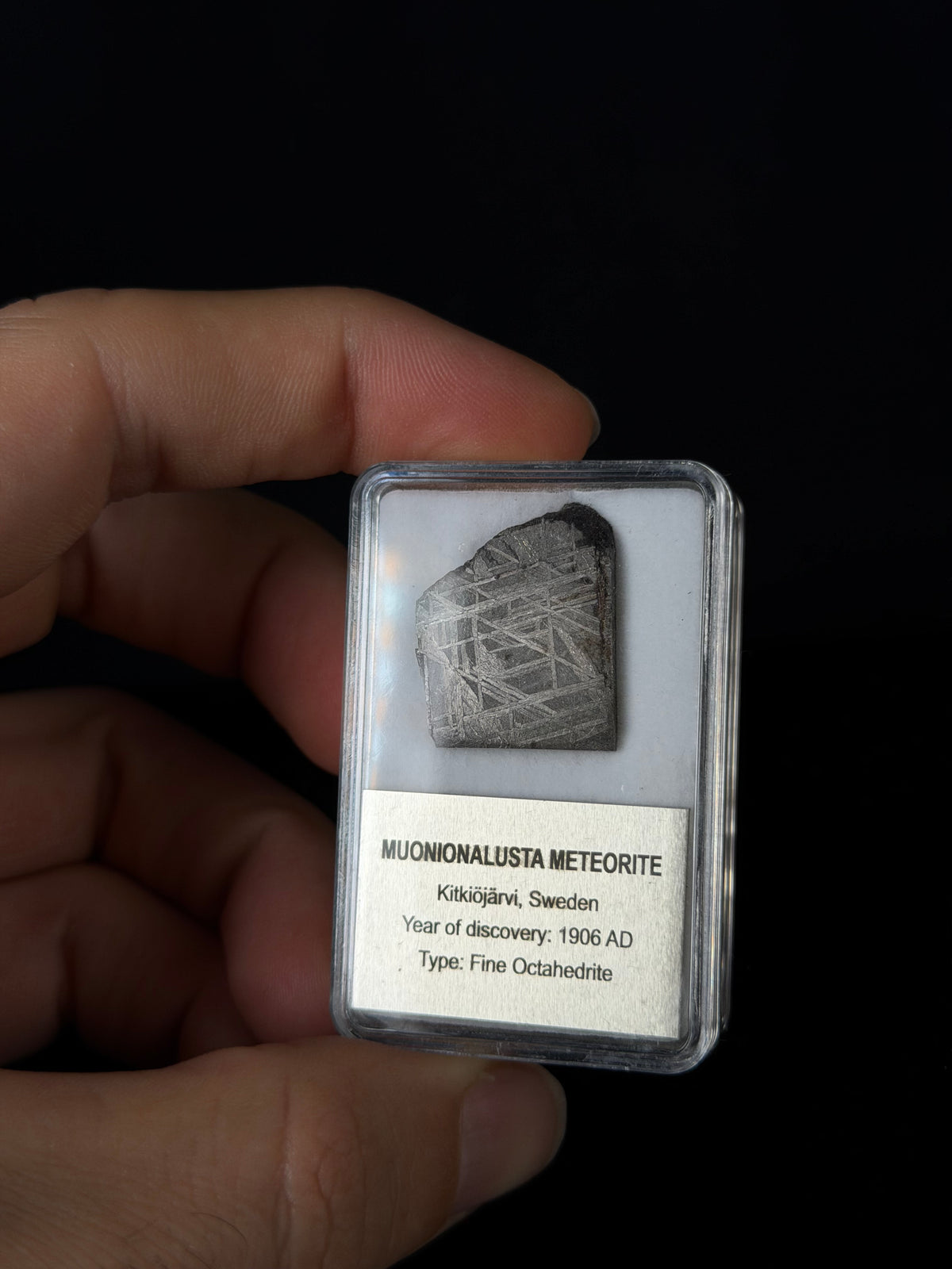 MUONIONALUSTA METEORITE, SWEDEN. DISPLAY BOX. 8,89 GRAMS.