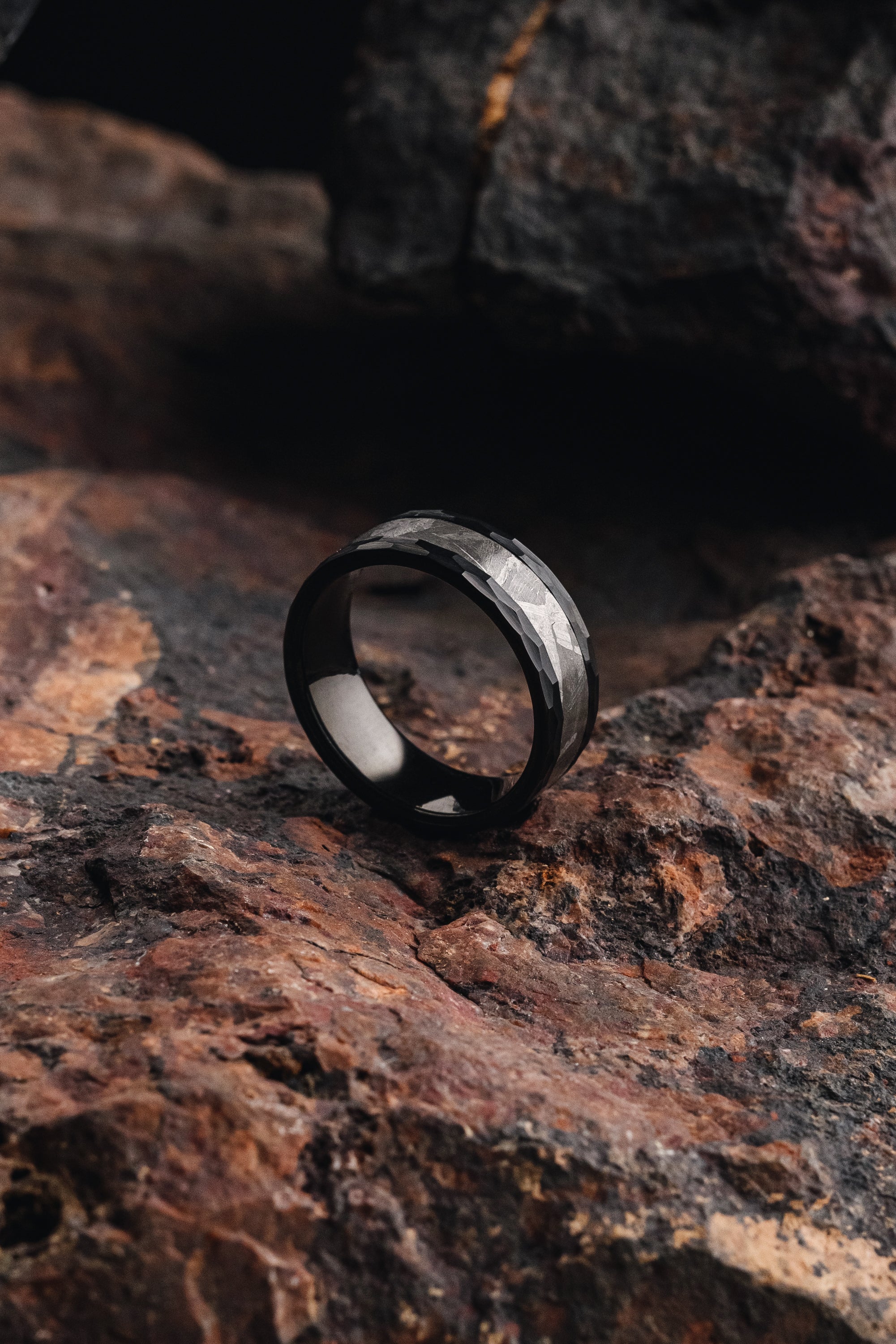 8mm Wide Gibeon Meteorite Ring ,Groom's Wedding Band w/ 14k Rose Gold – The  Jewelry Source