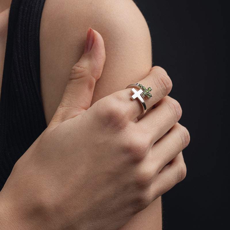 Moldavite Cross ring