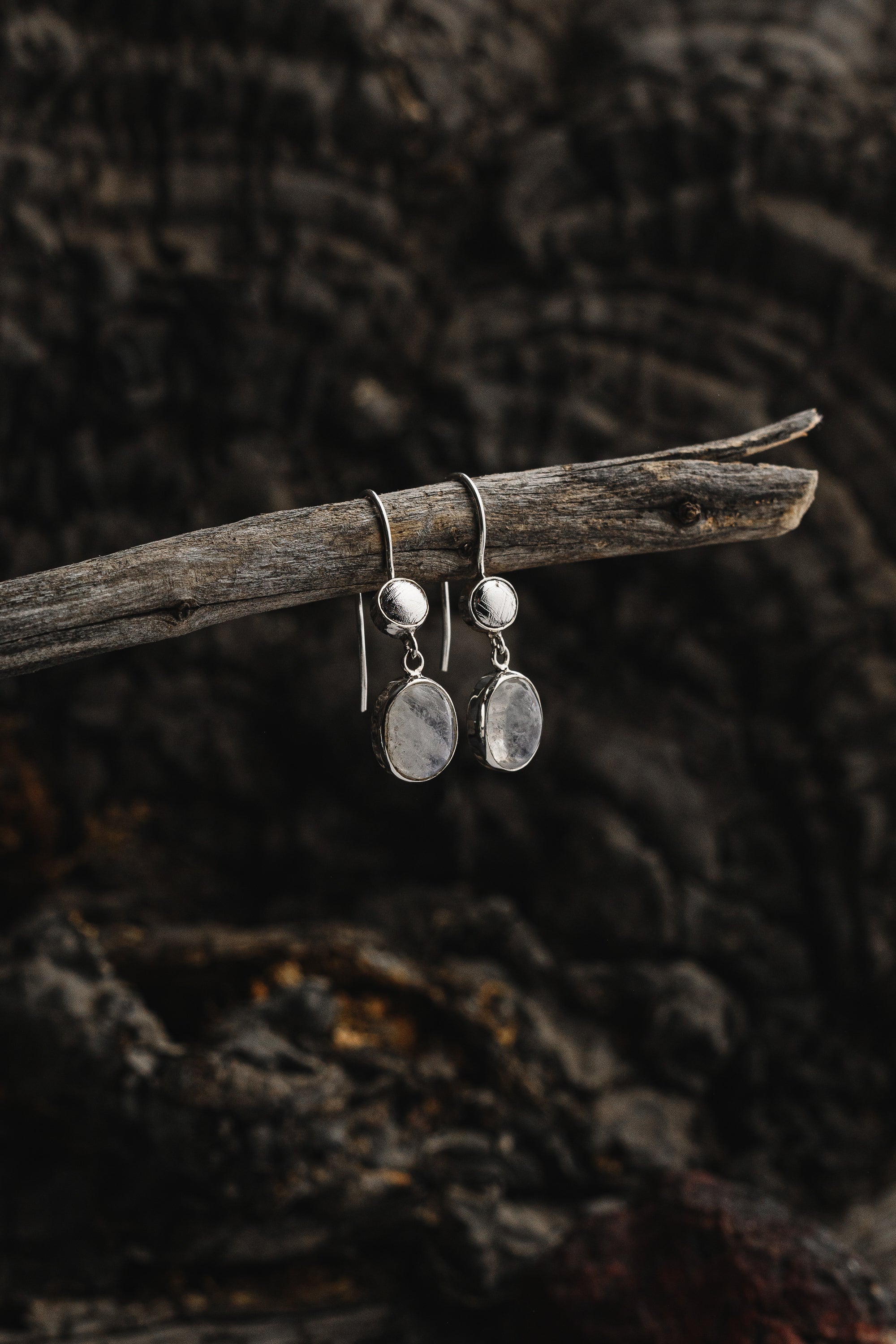 Earrings Universe made with Muonionalusta meteorite and natural stones