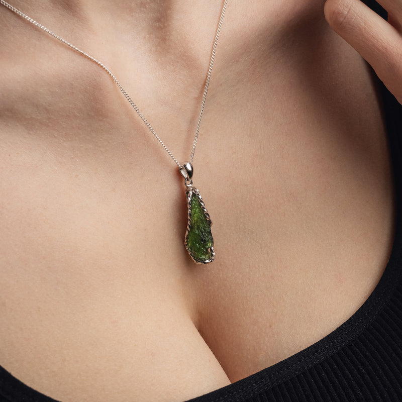 Raw moldavite pendant
